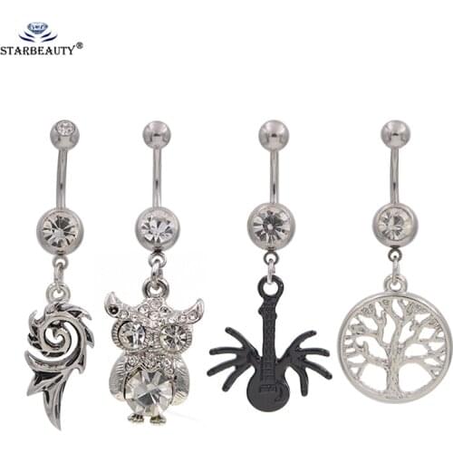 1Pc 14G Surgical Steel Navel ring Owl Tree Shape bananabell Barbell Piercing Body Jewelry Body Piercing Jewellery