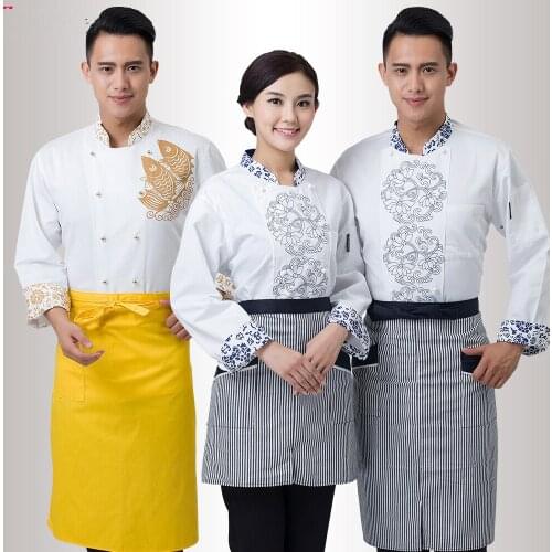 Chefs Long Sleeve Uniform Women Mens Hotel Outfit Adult Restaurant Kitchen Work Uniform Lady Chef Jacket Plus Size B-5697