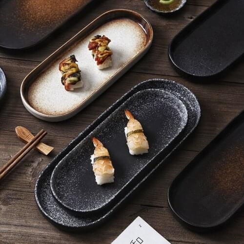 Japanese oval sushi plate creative household plateau dessert dumpling plate ceramic long 12 inch Korean cuisine dinner plates