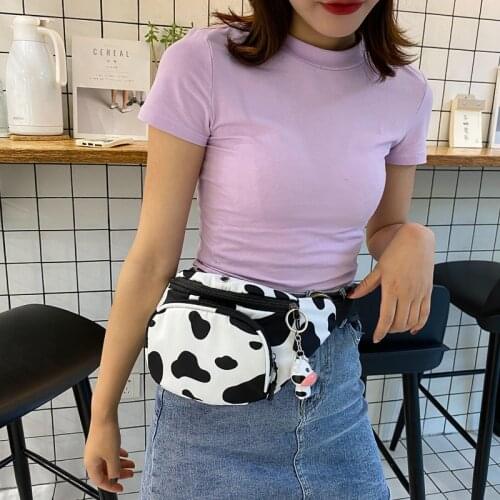 2021 Brand New Women Fanny Pack Fashion Animal Cow Print Waist Pack Chest Bag with Adjustable Strap Female Canvas Bag