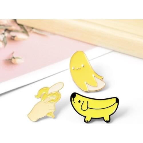 Yellow Banana Enamel Pins Fun Creative Fruit Dog Gun Peel Banana Wholesale Plant Bag Lapel Pin Shirt Badge Jewelry Gift Friend