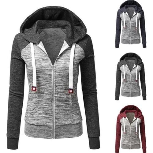 2021 New Women Patchwork Hoodies Autumn Winter Loose Long Sleeve Drawstring Hooded Sweatshirts Oversized Zipper Pockets Coats