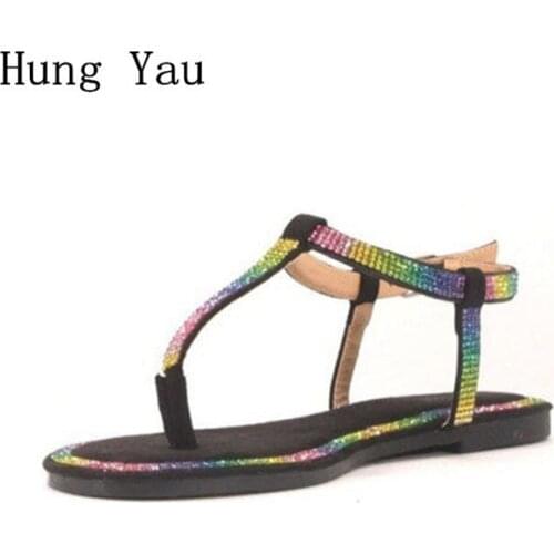 Women Sandals Flip Flops Slippers Flats Shoes Bling Crystal Summer Fashion Colorful Wedges Slides Lady Casual Female