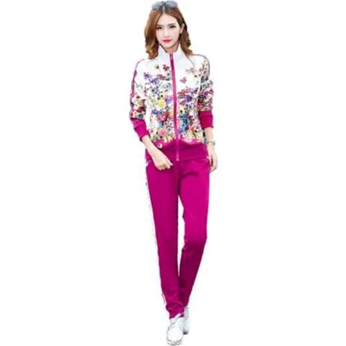 Plus Size L-6XL Tracksuit Two Piece Outfits Women Long Sleeve Top and Long Pants Autumn Fashion Floral Print Women Set Sportwear