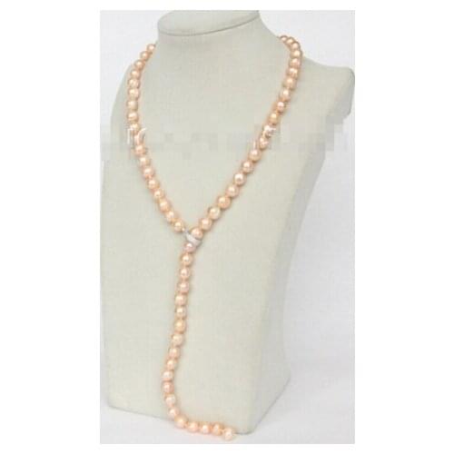 NEW length 24" 10mm baroque near round pink pearls necklace Factory Wholesale price Women Giftword Jewelry