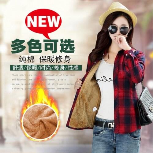 Plus Size Women Coats Winter Warm Jackets Camisa Femininas Long Sleeve Thick Velvet Plaid Shirt Flannel Shirts Full Cotton Coat