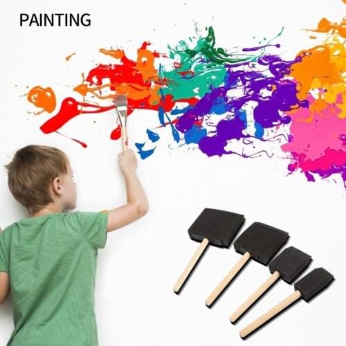 10pcs Children Sponge Painting Brush Home Kindergarten Flat Head Sponge Brush with Wooden Handle