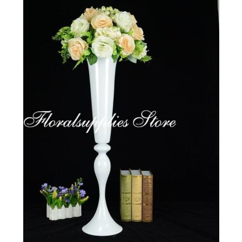 10PCS white wedding decoration centerpiece vase 75cm tall trumpet vase artificial flower arrangements metal rack