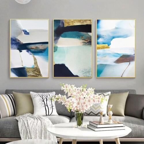 Abstract Blue Ink Marble Canvas Painting Modern Wall Art Colorful Posters and Prints Pictures for Living Room Interior Decor