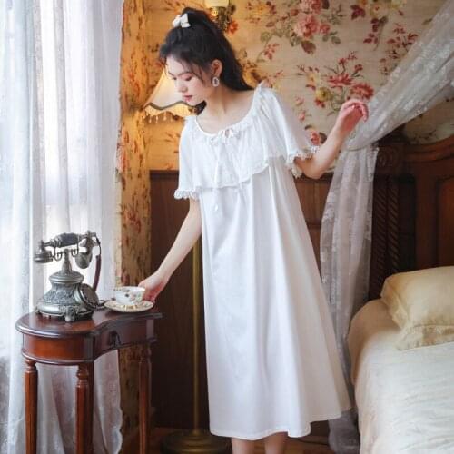 Wasteheart White Women Homewear Lounge Sexy Sleepwear Night Dress Long Lace O Neck Nightwear Nightgown Sleepwear Court Gown
