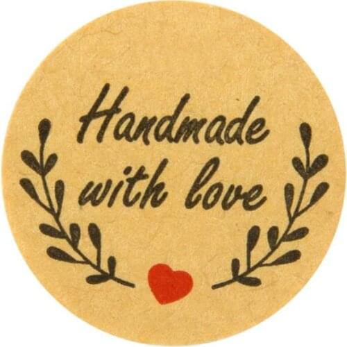 Free Shipping - 2.5CM Round Natural Kraft Handmade with "HANDMADE WITH LOVE" Stickers, 500 Labels Per Roll