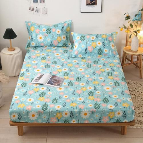Bonenjoy 1 pc 100% Pure Cotton Fitted Sheet King Size sabanas Floral Style Sheet On Rubber Band Mattress Covers(No Pillowcase)