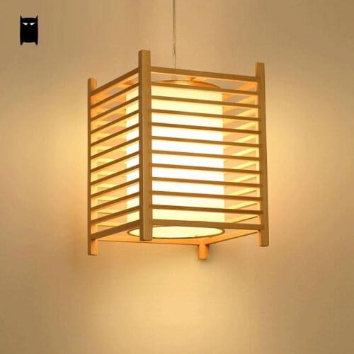 Wood Tatami Pendant Light Fixutre Rustic Korean Asian Japanese Style Hanging Lamp Indoor Home Luminaria Dining Room Restaurant