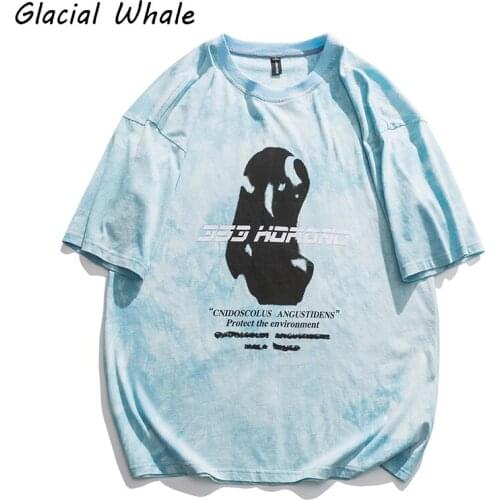 GlacialWhale Mans Oversized T-shirt Women 2021 Summer New Top Casual T-shirts Harajuku Tshirt Male Tie dye Blue T Shirt For Men