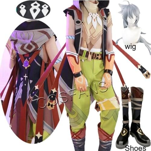 Genshin Impact Razor Leizei Game Suit Uniform Legend of Running Wolf Collar Cosplay Costume Halloween Outfit Wig and shoes props