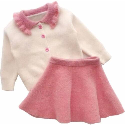 2020 Spring Girls Clothing Set High Quality Two Piece Knitted Sets Single-breasted Sweater Cardigan+Skirt For 1-5Y Girls Clothes