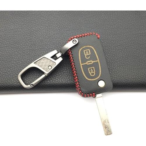 For Peugeot 207 307 308 407 408 For Citroen C3 C4 C4L C5 C6 2 Buttons 100% Leather Car Key Case Cover Protector Shell