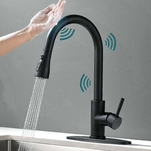 Matte Black Intelligent Sensor Touch Kitchen Sink Faucet Pull-out Black Sensor Stainless Steel Kitchen Faucets