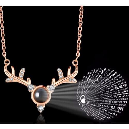 Fashion Elk Style 100 Languages I Love You Projection Charm Pendant Necklace for women Jewelry Love Wedding Necklace