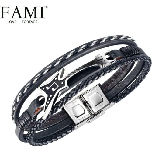 FAMI MAN BRACELETS fashion punk rock mens bracelet creative personality versatile multilayer guitar Leather Bracelet