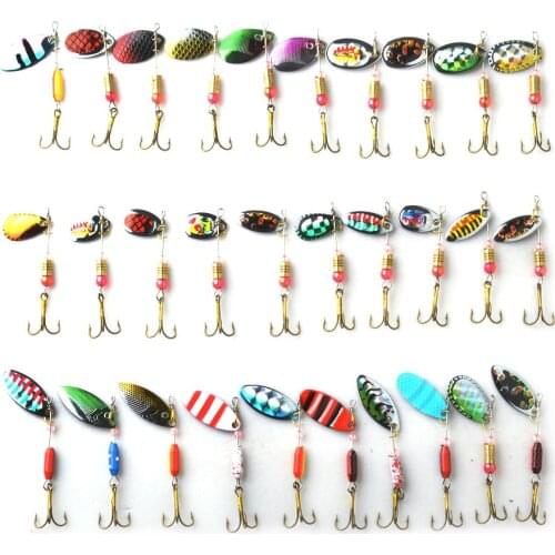 TOMA Hot 30pcs/lot Spinners Fishing Lure Kits Mixed color/Size/Weight Metal Spoon Lures Hard Spinnerbait Fishing Tackle
