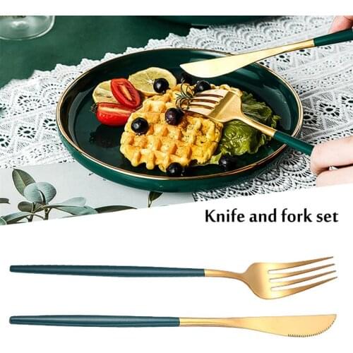 2pcs Green Gold Dinnerware Set Mirror Stainless Steel Tableware Set Knife Fork Flatware Set Dishwasher Safe Kitchen Cutlery Set