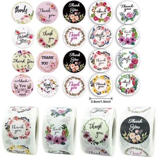 500Pcs/roll 3.8CM Floral Thank You Sticker for Party Scrapbooking DIY Decortation Envelope Sealing Label Stationery Stickers