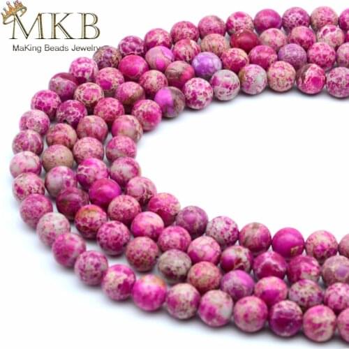 Natural Stone Fuchsia Sea Sediment Imperial Jaspers Round Beads For Jewelry Making 4 6 8 10 12mm Pick Size 15" Wholesale