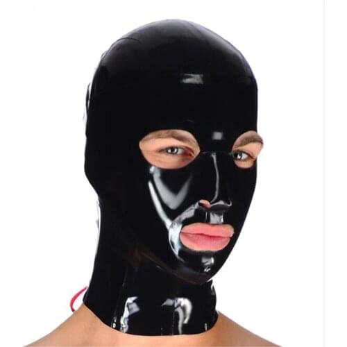 2020 new sexy exotic lingerie black Latex cute handmade open eyes and mouth back lacing cekc Costume hoods hood fetish uniform