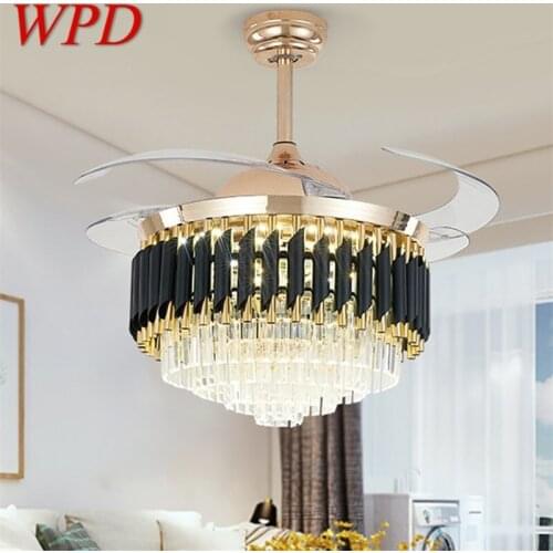 WPD New Ceiling Fan Light Invisible Luxury Crystal LED Lamp With Remote Control Modern For Home