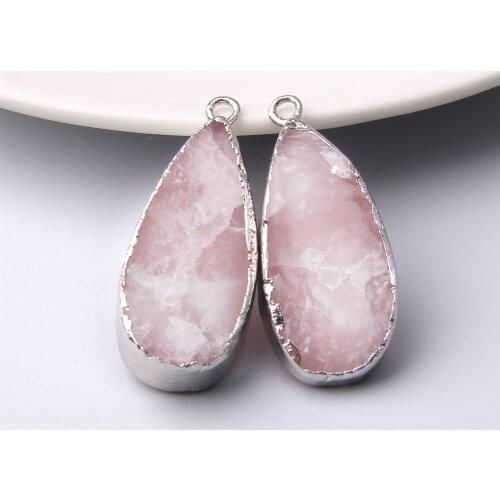 Wholesale metal pink pendant necklace agates druzy natural stone pendents women men pink quartz drop pendant jewelry making
