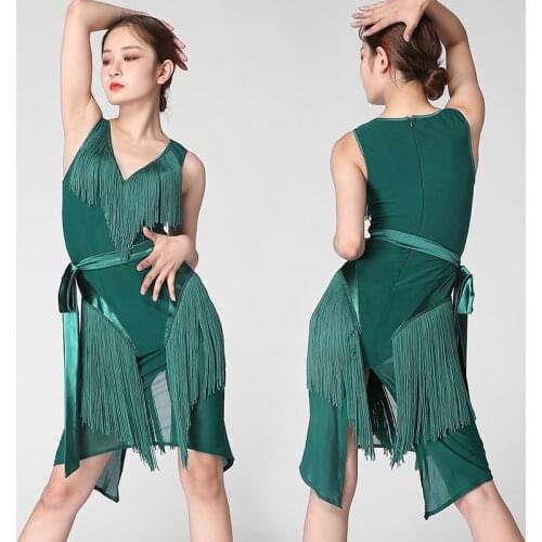 Latin Dance Dress Sleeveless Fashion Irregular Tassels Competition Dresses Tango Salsa Cha Cha Samba Rumba Women Wear DNV13691