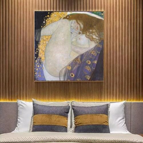 Portrait Of Danae Golden Wall Art Canvas By Gustav Klimt Paintings On The Wall Reproduction Cuadros Pictures for Living Room