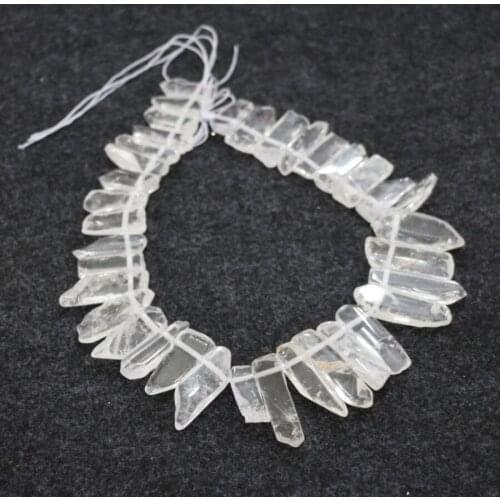 Approx 42pcs/strand, Raw Rock Crystal Natural White Crystal Quartz Points Pendant Beads Graduated Jewelry Making 8-12x22-35mm