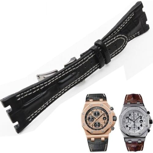 High quality genuine leather watchband AP watchs band 28mm with stainless steel folding clasp double line strap