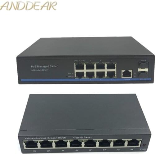 Management 8 Port 10/100/1000Mbps PoE Ethernet Switch Managed Switch With 2 Gigabit SFP Slots IGMP VLAN Management PoE Switch