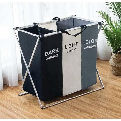 X-shape Foldable Dirty Laundry Basket Organizer Three Grid Home Laundry Sorter Laundry storage Basket