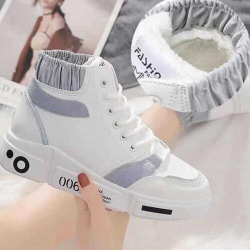 Cotton Shoes Womens Winter New High-top Womens Running Shoes All-match Thick Velvet Flat Casual Shoes Comfortable and Soft