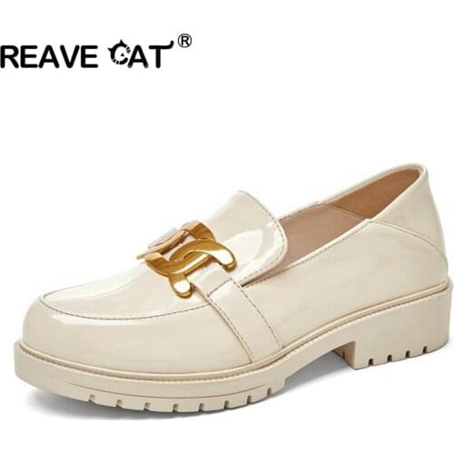 REAVE CAT Size 34-42 Women Pumps Leather Fashion Spring High platform Thick Heel Shoes Woman Retro Office Lady Footwear S2316