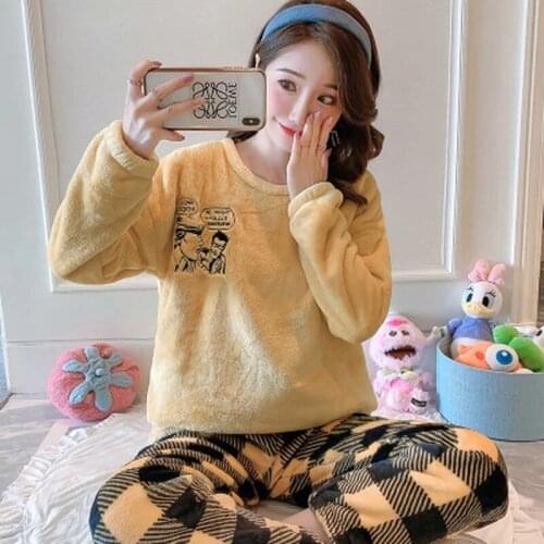 Woman Winter Warm Sets Ladies Pyjamas Flannel Sleepwear Pijamas Mujer New Home Clothes 2021 Dropshipping