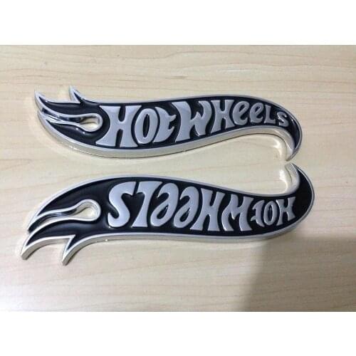 1pair Chrome & black Hot Wheels Flames Emblem Badge Hot Rod, Mustang, Camaro