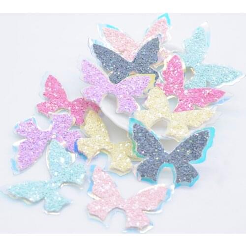 30Pcs Double Layer Gleamy PU Patches Glitter Butterfly Appliques for DIY Clothes Shoes Hat Headwear Hair Clips Sticker Decor L29