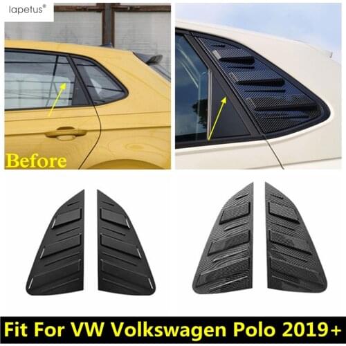 Rear Window Triangle Shutters Decoration Cover Trim Carbon Fiber Look / Black Accessories For VW Volkswagen Polo 2019 2020 2021