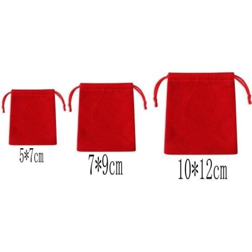 100 Pieces 5×7 7×9 10×12cm Red Velvet Drawstring Jewelry Bag Christmas Eve Wedding Gift Candy packaging wholesale Can Be Drawn