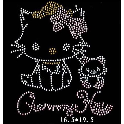 Free ship!12pc!Kawaii cat pattern hotfix rhinestones heat transfer design iron on motifs patches,rhinestone applique