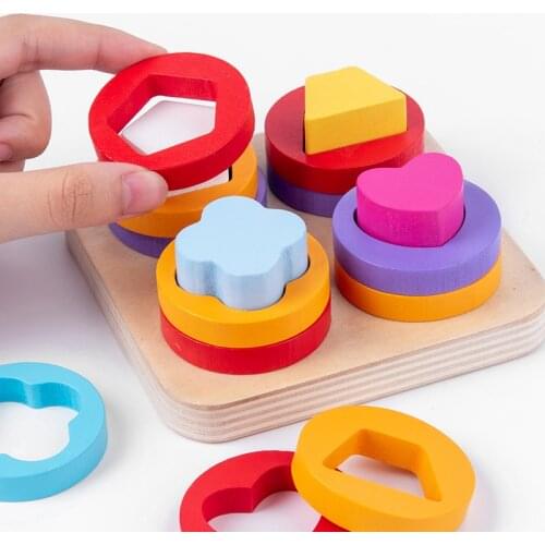 Wooden Montessori Toy Building Blocks Early Learning Educational Toys Color Shape Match Cognition Kids Toy for Boys Girls