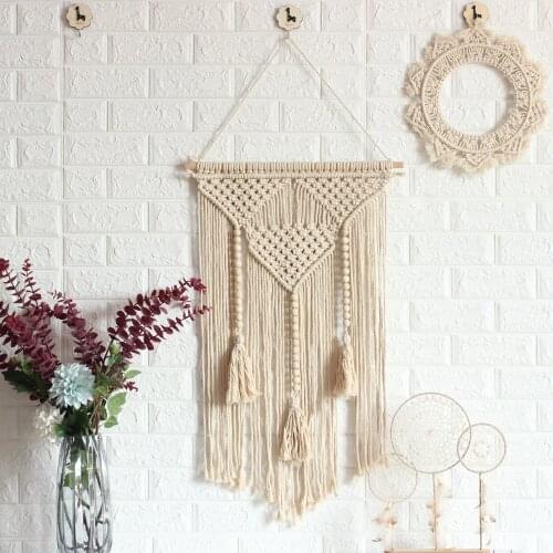 Elegant Handicrafts Heart Macrame Wall Hanging Tapestry Bohemian Woven Tapestry Geometric Art Bedroom Living Room Decoration