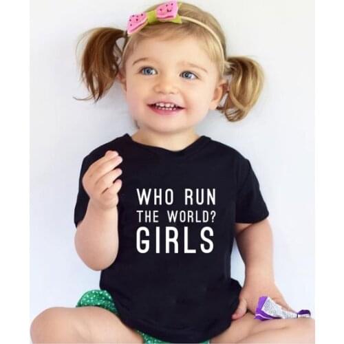 Who Run The World Girls T-Shirt Girl Power T-Shirt Feminist Shirt Funny Baby Kids Casual Top Summer Short Sleeve T-Shirt