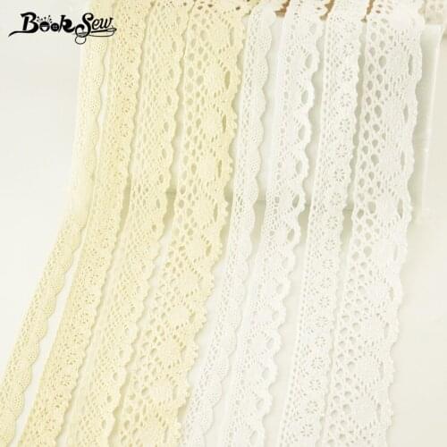 Booksew Cotton Lace Ribbon Fabric White and Beige Lace Trim DIY Sewing Wedding Scrapbooking 5yard/lot Width 2CM/2.5CM/3CM/4CM
