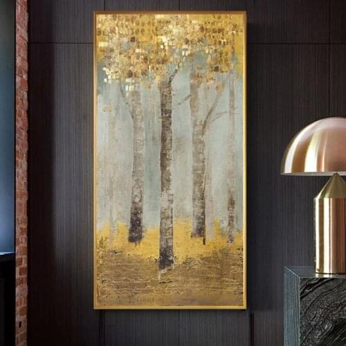 Plants Forest Canvas Painting Abstract Golden Tree Poster Print Fashion Golden Wall Art Picture for Living Room Cuadro Tableaux